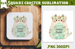 Easter Square Coaster | Watercolor Cat | Happy Easter Product Image 1