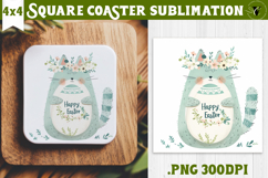 Easter Square Coaster | Watercolor Cat | Happy Easter Product Image 1