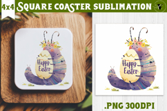 Easter Square Coaster | Watercolor Caterpillar |Happy Easter Product Image 1