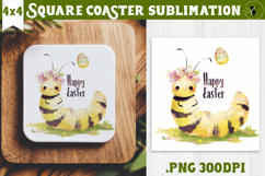 Easter Square Coaster | Watercolor Caterpillar |Happy Easter Product Image 1