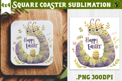Easter Square Coaster | Watercolor Caterpillar |Happy Easter Product Image 1
