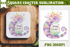 Easter Square Coaster | Watercolor chameleon | Happy Easter Product Image 1