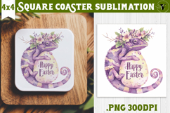 Easter Square Coaster | Watercolor chameleon | Happy Easter Product Image 1