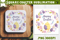 Easter Square Coaster | Watercolor Chick | Happy Easter Product Image 1