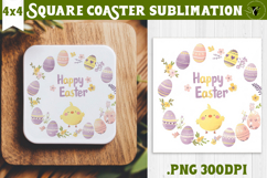 Easter Square Coaster | Watercolor Chick | Happy Easter Product Image 1