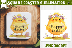 Easter Square Coaster | Watercolor Chick | Happy Easter Product Image 1