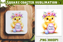 Easter Square Coaster | Watercolor Chick | Happy Easter Product Image 1