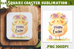 Easter Square Coaster | Watercolor Chick | Happy Easter Product Image 1