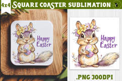 Easter Square Coaster | Watercolor Squirrel | Happy Easter Product Image 1