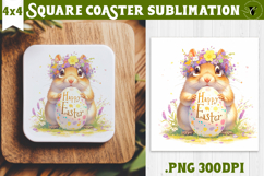 Easter Square Coaster | Watercolor Squirrel | Happy Easter Product Image 1