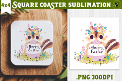 Easter Square Coaster | Watercolor Squirrel | Happy Easter Product Image 1