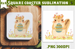 Easter Square Coaster | Watercolor Squirrel | Happy Easter Product Image 1