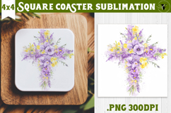 Easter Square Coaster | Watercolor Cross |Happy Easter Product Image 1