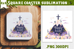 Easter Square Coaster | Watercolor Cross |Happy Easter Product Image 1