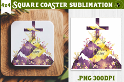 Easter Square Coaster | Watercolor Cross |Happy Easter Product Image 1