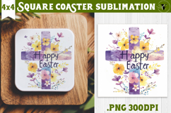 Easter Square Coaster | Watercolor Cross |Happy Easter Product Image 1