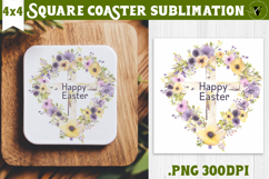 Easter Square Coaster | Watercolor Cross |Happy Easter Product Image 1