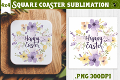 Easter Square Coaster | Watercolor Cross |Happy Easter Product Image 1