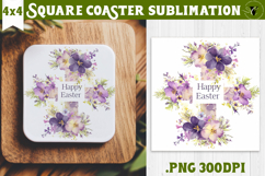 Easter Square Coaster | Watercolor Cross |Happy Easter Product Image 1