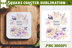 Easter Square Coaster | Watercolor Cross |Happy Easter Product Image 1
