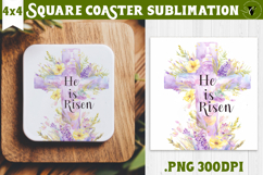 Easter Square Coaster | Watercolor Cross |Happy Easter Product Image 1