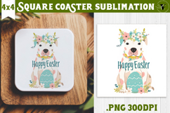 Easter Square Coaster | Watercolor Dog | Happy Easter Product Image 1