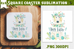 Easter Square Coaster | Watercolor Dog | Happy Easter Product Image 1
