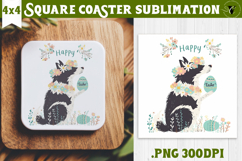 Easter Square Coaster | Watercolor Dog | Happy Easter Product Image 1