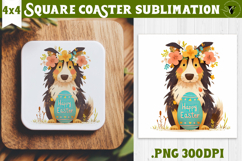 Easter Square Coaster | Watercolor Dog | Happy Easter Product Image 1