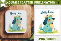 Easter Square Coaster | Watercolor Dog | Happy Easter Product Image 1