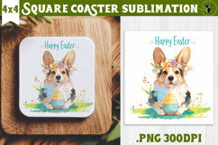 Easter Square Coaster | Watercolor Dog | Happy Easter Product Image 1