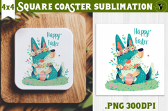 Easter Square Coaster | Watercolor Dog | Happy Easter Product Image 1