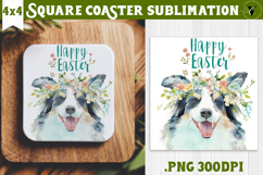 Easter Square Coaster | Watercolor Dog | Happy Easter Product Image 1