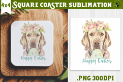 Easter Square Coaster | Watercolor Dog | Happy Easter Product Image 1