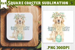Easter Square Coaster | Watercolor Dog | Happy Easter Product Image 1