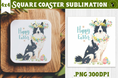 Easter Square Coaster | Watercolor Dog | Happy Easter Product Image 1