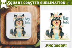 Easter Square Coaster | Watercolor Dog | Happy Easter Product Image 1