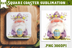 Easter Square Coaster | Watercolor Dwarf | Happy Easter Product Image 1