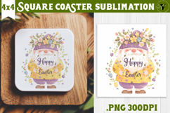 Easter Square Coaster | Watercolor Dwarf | Happy Easter Product Image 1