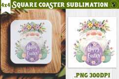 Easter Square Coaster | Watercolor Dwarf | Happy Easter Product Image 1
