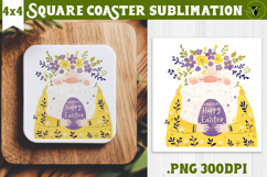 Easter Square Coaster | Watercolor Dwarf | Happy Easter Product Image 1