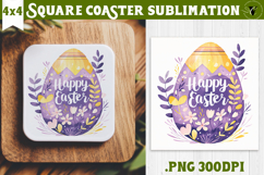 Easter Square Coaster | Watercolor Egg | Happy Easter Product Image 1