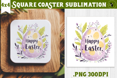 Easter Square Coaster | Watercolor Egg | Happy Easter Product Image 1
