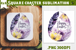 Easter Square Coaster | Watercolor Egg | Happy Easter Product Image 1