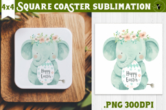 Easter Square Coaster | Watercolor Elephant | Happy Easter Product Image 1