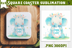 Easter Square Coaster | Watercolor Elephant | Happy Easter Product Image 1