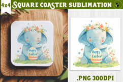 Easter Square Coaster | Watercolor Elephant | Happy Easter Product Image 1