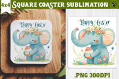 Easter Square Coaster | Watercolor Elephant | Happy Easter Product Image 1