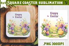 Easter Square Coaster | Watercolor Chick | Happy Easter Product Image 1
