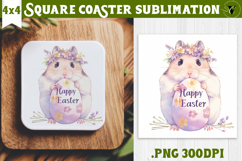 Easter Square Coaster | Watercolor Hamster | Happy Easter Product Image 1